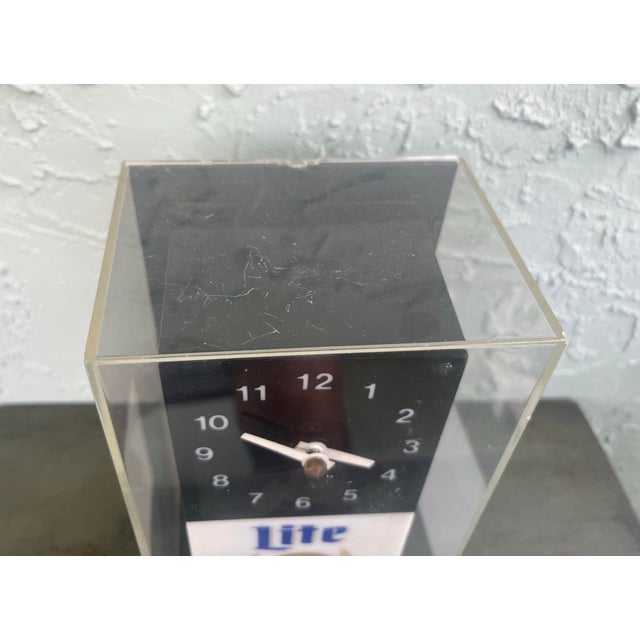 White Vintage 1983 Miller Lite Illuminated Cube Clock For Sale - Image 8 of 10