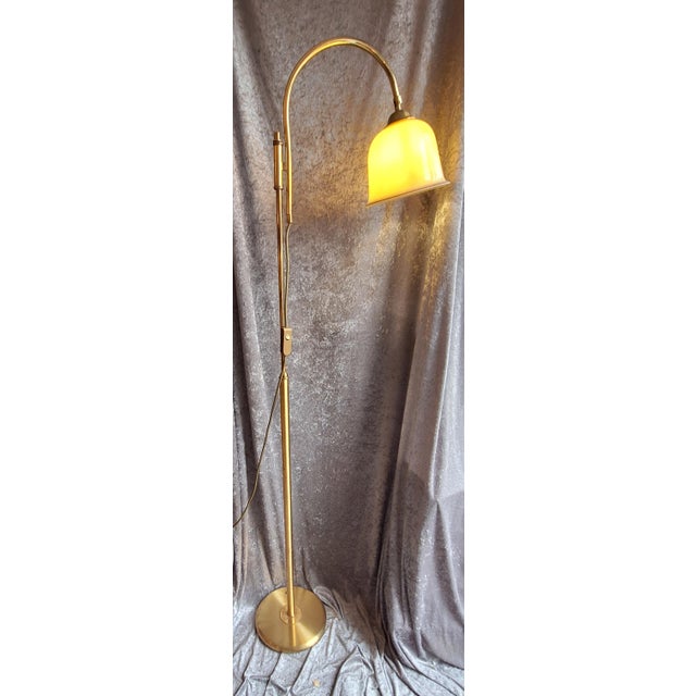 Vintage Floor Lamp with Adjustable Brass Frame and Beige Glass Shade, 1980s For Sale - Image 10 of 10