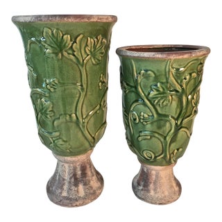 Vintage Majolica Urns - Set of 2 For Sale