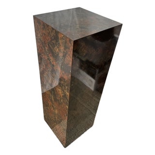 Mid-Century Modern Faux Burl Wood Milo Baughman Style Column Pedestal Display Stand Plinth For Sale