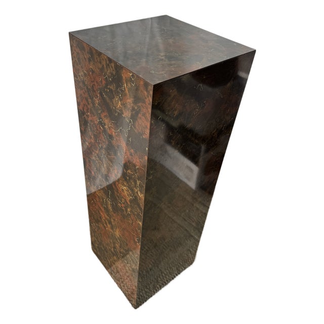 Mid-Century Modern Faux Burl Wood Milo Baughman Style Column Pedestal Display Stand Plinth For Sale