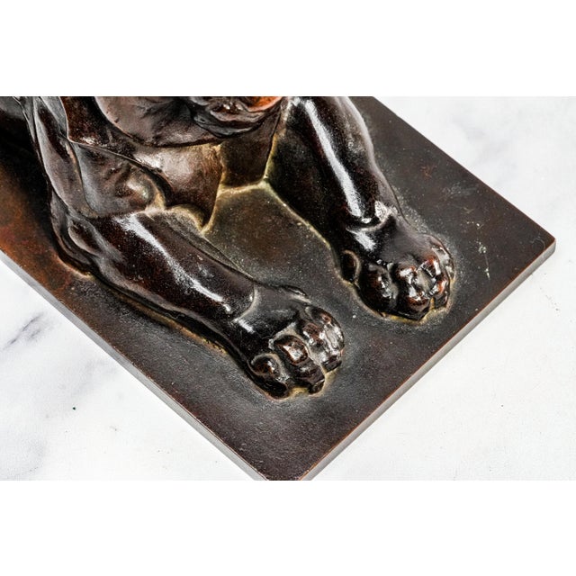 Art Deco Art Deco Style Antique Recumbent Lion Cast Metal Statue Sculpture Home Decor For Sale - Image 3 of 11
