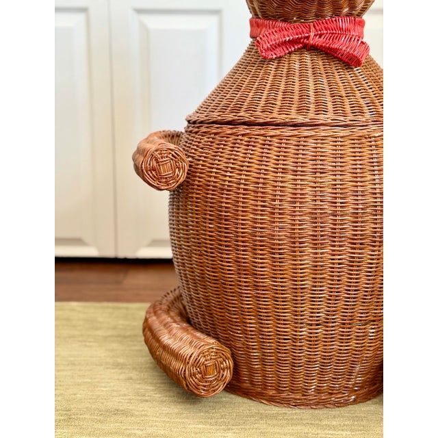 Vintage Whimsical Figural Rattan Wicker Bear Basket Hamper With Lid For Sale - Image 9 of 10