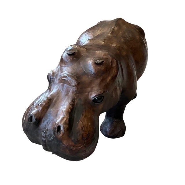 Animal Skin Mid 20th Century Vintage Leather Hippopotamus Sculpture For Sale - Image 7 of 7