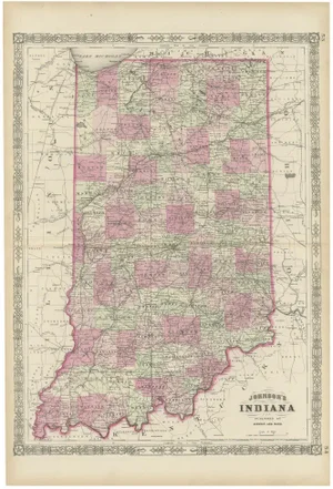 Civil War Era Map of Indiana with Lake Michigan Detail, 1864