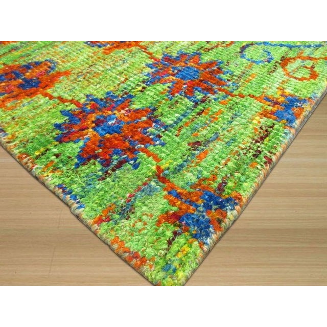 Indian 9x12 Green Hand-Knotted Silk Floral Constellations Oriental Modern Carpet Rug For Sale - Image 3 of 5