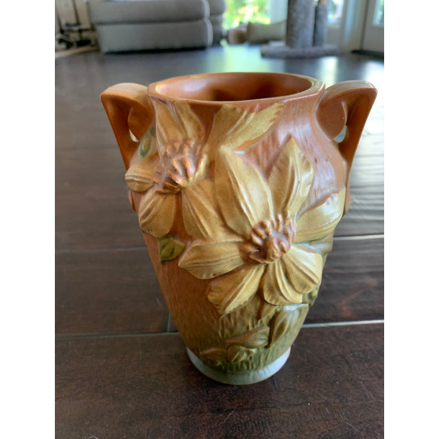 Arts & Crafts Roseville Clematis Autumn Brown Vase For Sale - Image 3 of 5