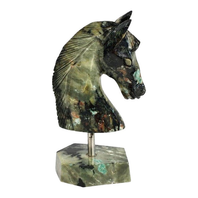 Emerald Gemstone Horse Bust Statue Emerald Nose Hand Carved Sculpture For Sale