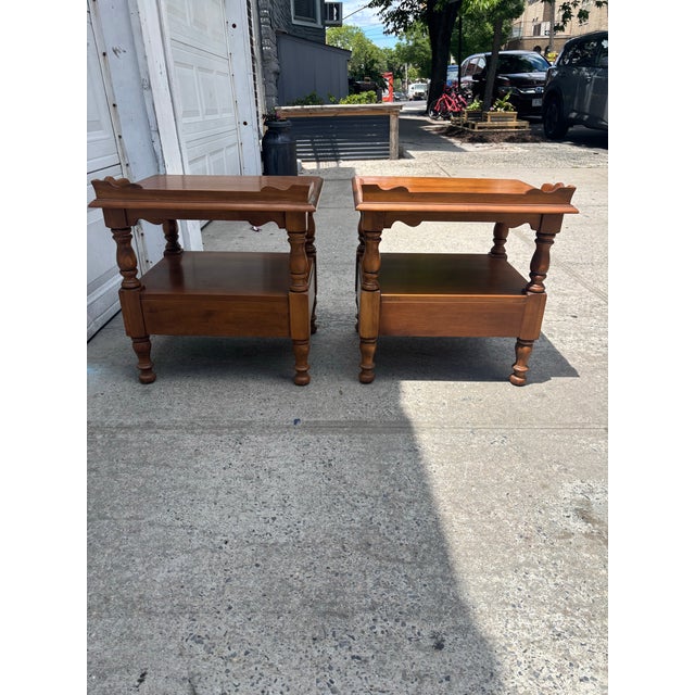 Vintage Maple Nightstands | Pair of Early American Bedside Tables For Sale - Image 12 of 12