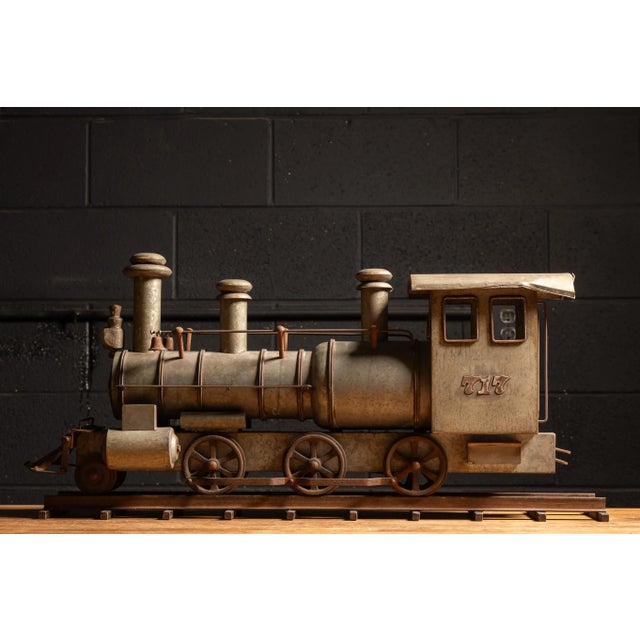 Early 20th Century Early 20th Century Galvanized Steel Steam Locomotive Model on Track For Sale - Image 5 of 11