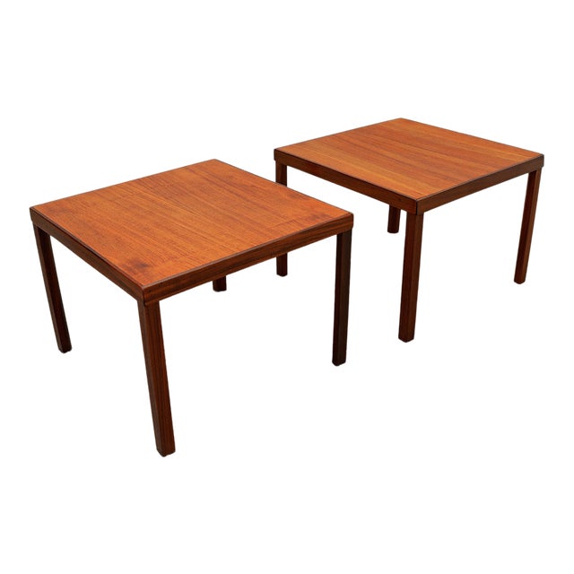 1960s Danish Modern Hans Olsen for Finn Lindebo Teak and Rosewood Side Tables - a Pair For Sale