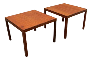 1960s Danish Modern Hans Olsen for Finn Lindebo Teak and Rosewood Side Tables - a Pair