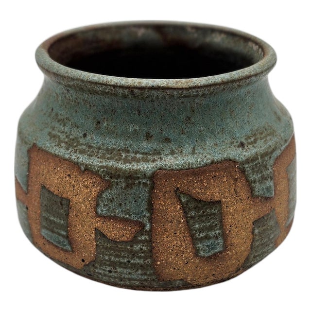 Mid 20th Century Signed Studio Pottery Bowl with Geometric Sgraffito Design For Sale