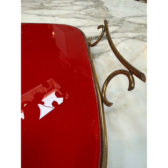 Modern Arlecchino Milano Red Serving Tray With Brass Handles For Sale - Image 3 of 9