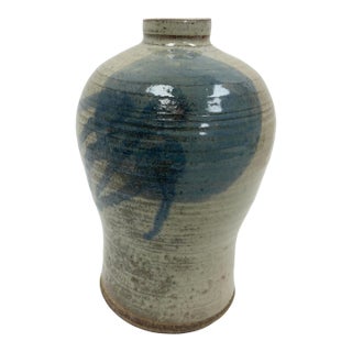 Signed Glazed Pottery Vase in Asian Style Dated 1976 For Sale