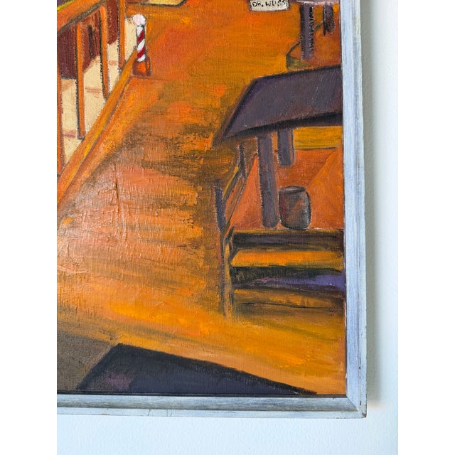 Burnt Orange 1970s Vintage Southwestern Townscape Oil on Canvas Painting, Framed For Sale - Image 8 of 12