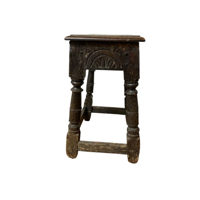 Carved Oak Joined Stool, 1680 For Sale - Image 4 of 8