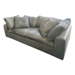 Restoration Hardware Grey Leather Cloud Sofa For Sale