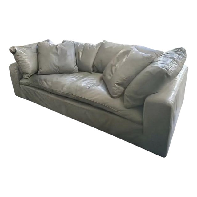 Restoration Hardware Grey Leather Cloud Sofa For Sale