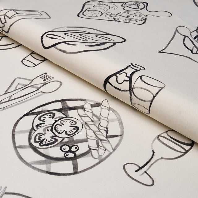 2020s SAMPLE - Schumacher Pique-Nique Fabric In Black On Ivory For Sale - Image 5 of 5