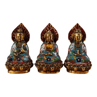 Set of 3 Antique Chinese Gilt Cloisonné Buddhist Triad Statues For Sale