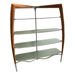Italian Cherry Wood Wall Unit with Lacquered Back Panel and Glass Shelves, 1980s For Sale