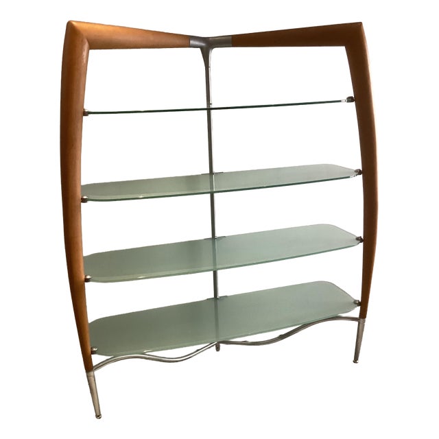 Italian Cherry Wood Wall Unit with Lacquered Back Panel and Glass Shelves, 1980s For Sale
