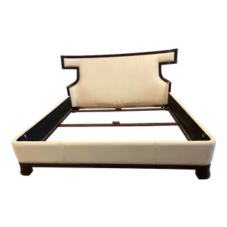 Eastern King Baker Furniture Thomas Pheasant Cream Leather Luxe Bed Frame For Sale
