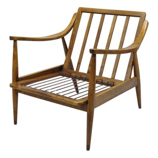 Vintage Mid Century Modern Danish Style Sculptural Walnut Lounge Arm Chair For Sale