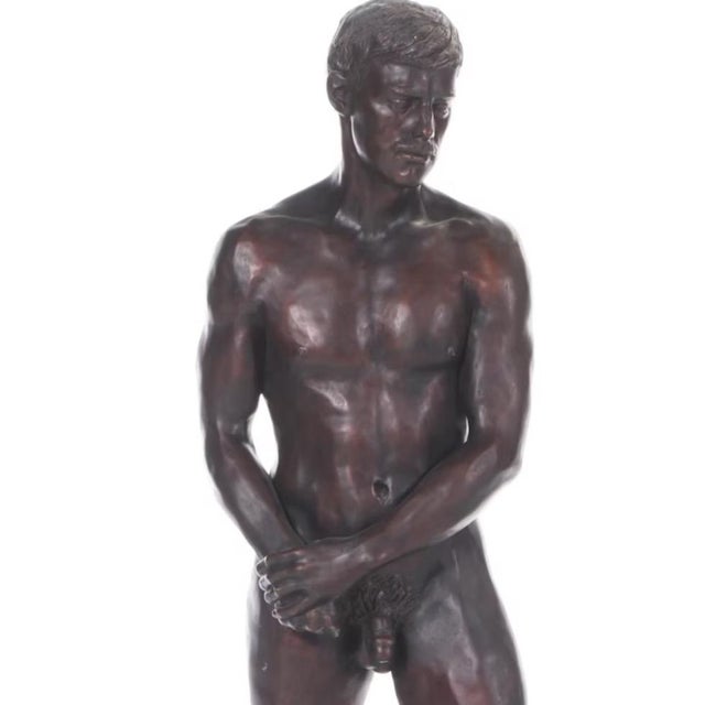 Mid-Century Modern 1970s Gary Ross Life-Size Bronze-Finish Fiberglass Sculpture of Standing Male Nude For Sale - Image 3 of 7