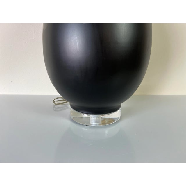 80's Postmodern Black Glazed Ceramic Table Lamp on Lucite Base For Sale - Image 9 of 12