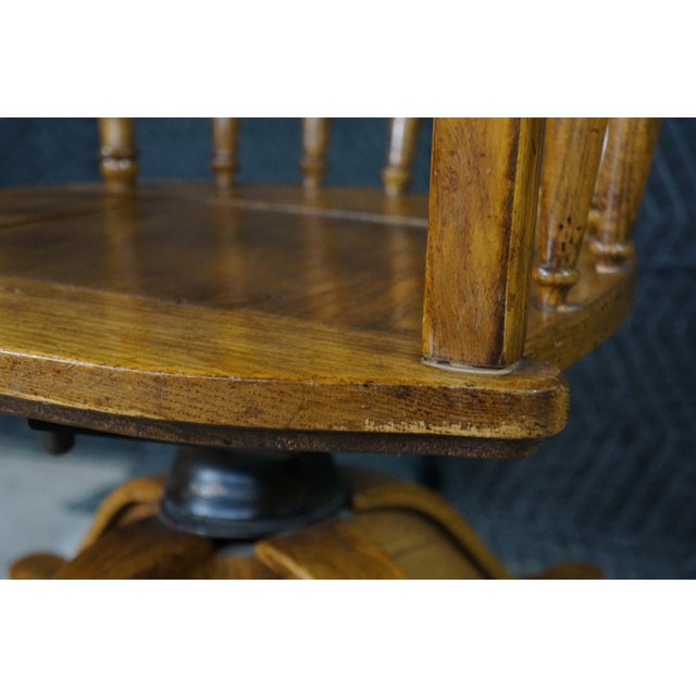 Mid Century Oak Bentwood Windsor Barrel Back Swivel Bankers Office Desk Chair For Sale - Image 9 of 18