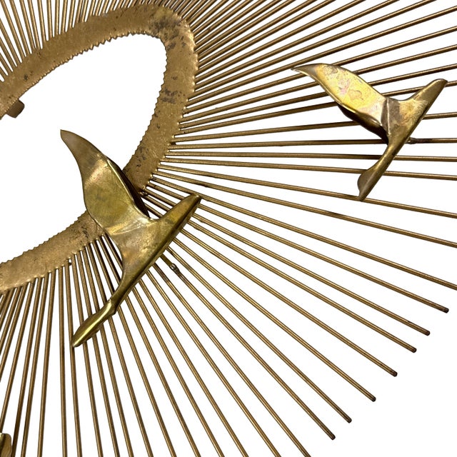 Vintage 1960s Birds in Flight Wall Sculpture Starburst Brass Copper Mid-Century Modern Metal Art For Sale - Image 11 of 15