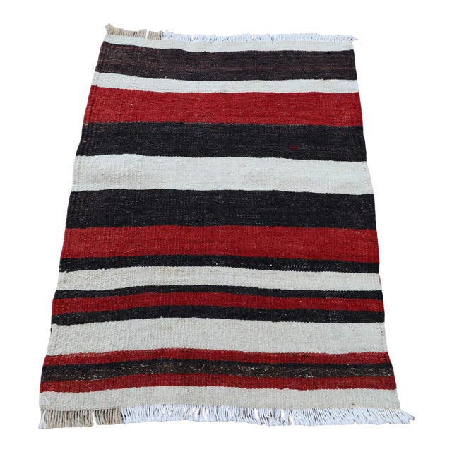 1980s Tribal Red Striped Cappadocia Kilim For Sale