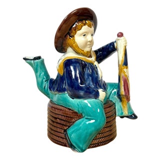 Victorian Majolica “Three-Legged Sailor” Teapot, Attributed William Brownfield For Sale