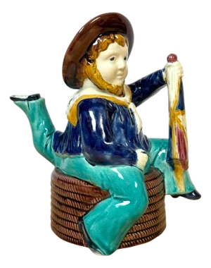 Victorian Majolica “Three-Legged Sailor” Teapot, Attributed William Brownfield