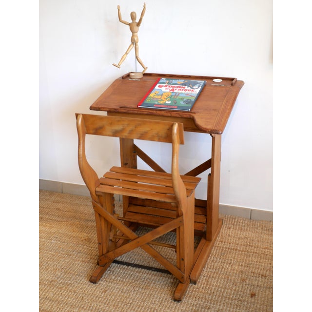 Vintage French Wooden School Desk, 1950s For Sale - Image 14 of 14