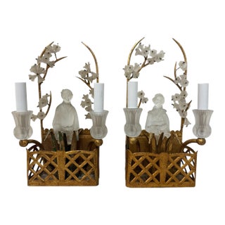 Sherle Wagner Crystal Chinoiserie Basket Sconces For Sale