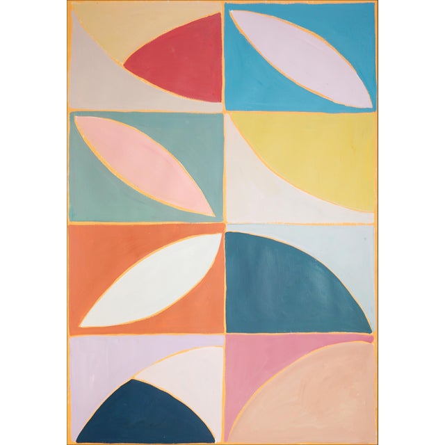 Bauhaus 2026, Geometric Astronomy Triptych, Modern Bauhaus Tiles, Modern Floral Axis I, Acrylic Paint on Watercolor Paper, 2026 For Sale - Image 3 of 11