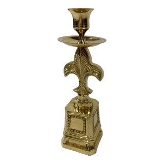 Vintage Brass Fleur De Lis Candlestick Holder For Sale