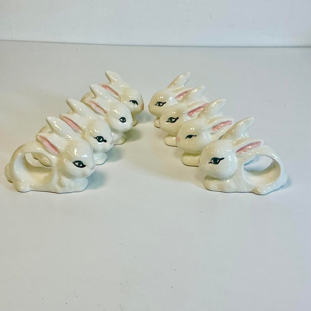 Vintage Trompe L’Oeil Hollywood Regency Boho Chic Bunny Napkin Rings - Set of 8 - Easter. For Sale - Image 13 of 18