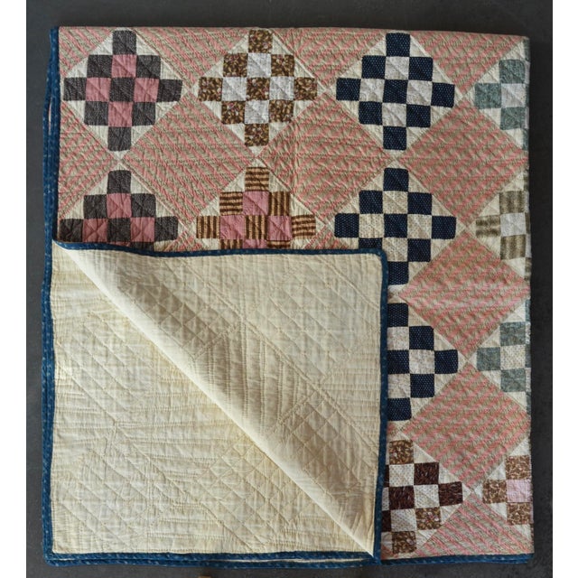 1900 - 1909 Early 20th C Hand-Quilted Variation of a Nine Patch Cotton Quilt. - For Sale - Image 5 of 11