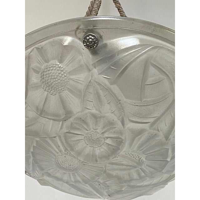 Transparent 1925 French Art Deco Frosted Glass Ceiling Fixture For Sale - Image 8 of 8
