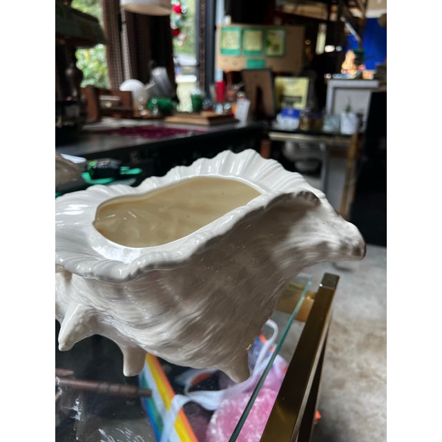 Pair of Large White Ceramic Shell Style Planters For Sale - Image 10 of 10