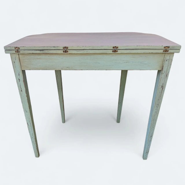 Vintage Swedish Gustavian Style Distressed Green Demi Lune Table For Sale - Image 10 of 17