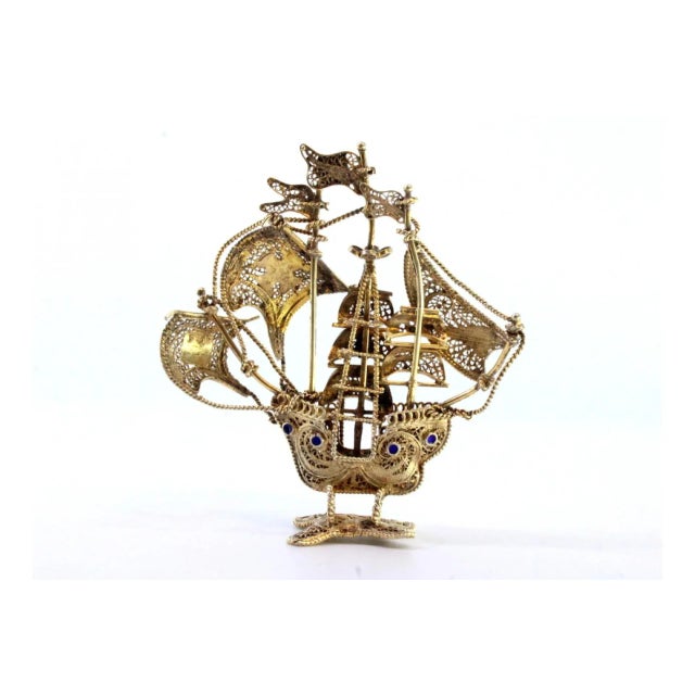 Small Caravel in Gilded Silver Filigree For Sale - Image 5 of 9