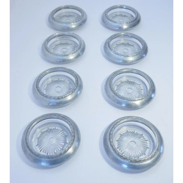 Vintage Pewter & Glass Coasters - Set of 8 For Sale - Image 4 of 4