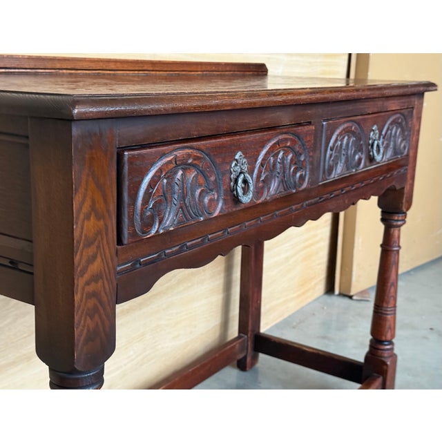 Brown Early 20th Century Spanish Country Walnut Sofa Table or Console table with Carved Drawers For Sale - Image 8 of 18