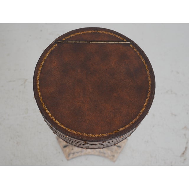 Traditional Vintage Leather-Wrapped Box on Stand For Sale - Image 3 of 15