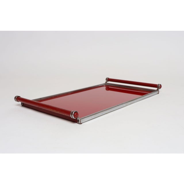 American Art Deco Chrome, Glass, Red Laminate and Painted Wood Tray For Sale - Image 4 of 18